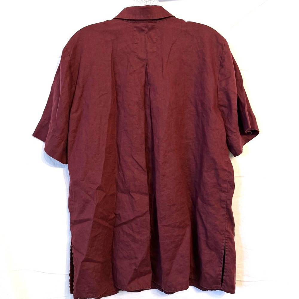 Eileen Fisher Delave Linen Button Down Shirt Small Burgundy Plum Short Sleeve - Picture 3 of 8